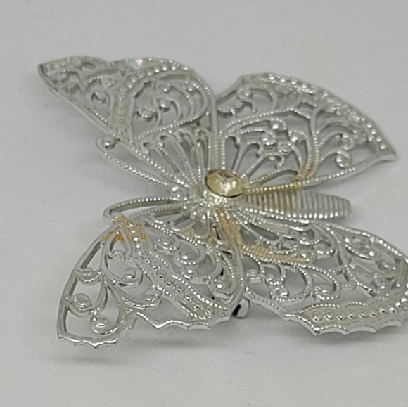 Silver Filagree Butterfly with Rhinestone - Vintage - Picture 3 of 16